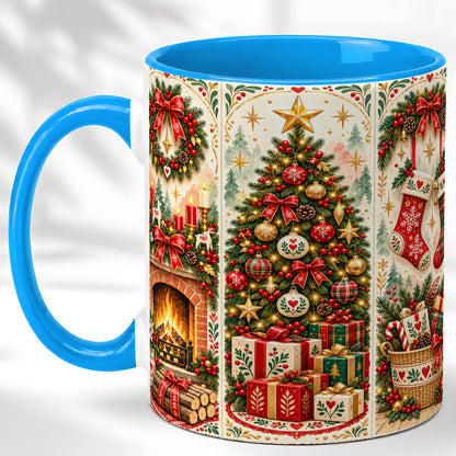 #pl[11oz|Blue] Christmas Folk Art Coffee Mug, Nordic Holiday Mug, Ceramic Cup