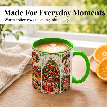 #pl[11oz|Green] Christmas Folk Art Coffee Mug, Nordic Holiday Mug, Ceramic Cup