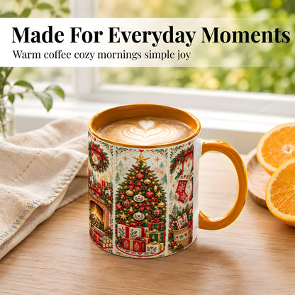 #pl[11oz|Orange] Christmas Folk Art Coffee Mug, Nordic Holiday Mug, Ceramic Cup