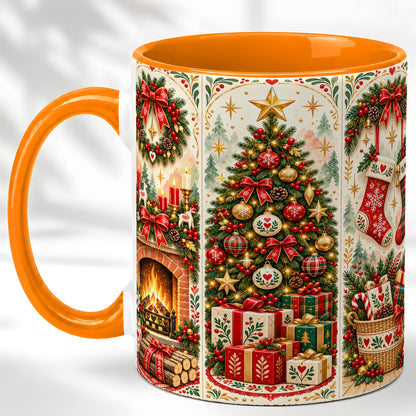 #pl[11oz|Orange] Christmas Folk Art Coffee Mug, Nordic Holiday Mug, Ceramic Cup