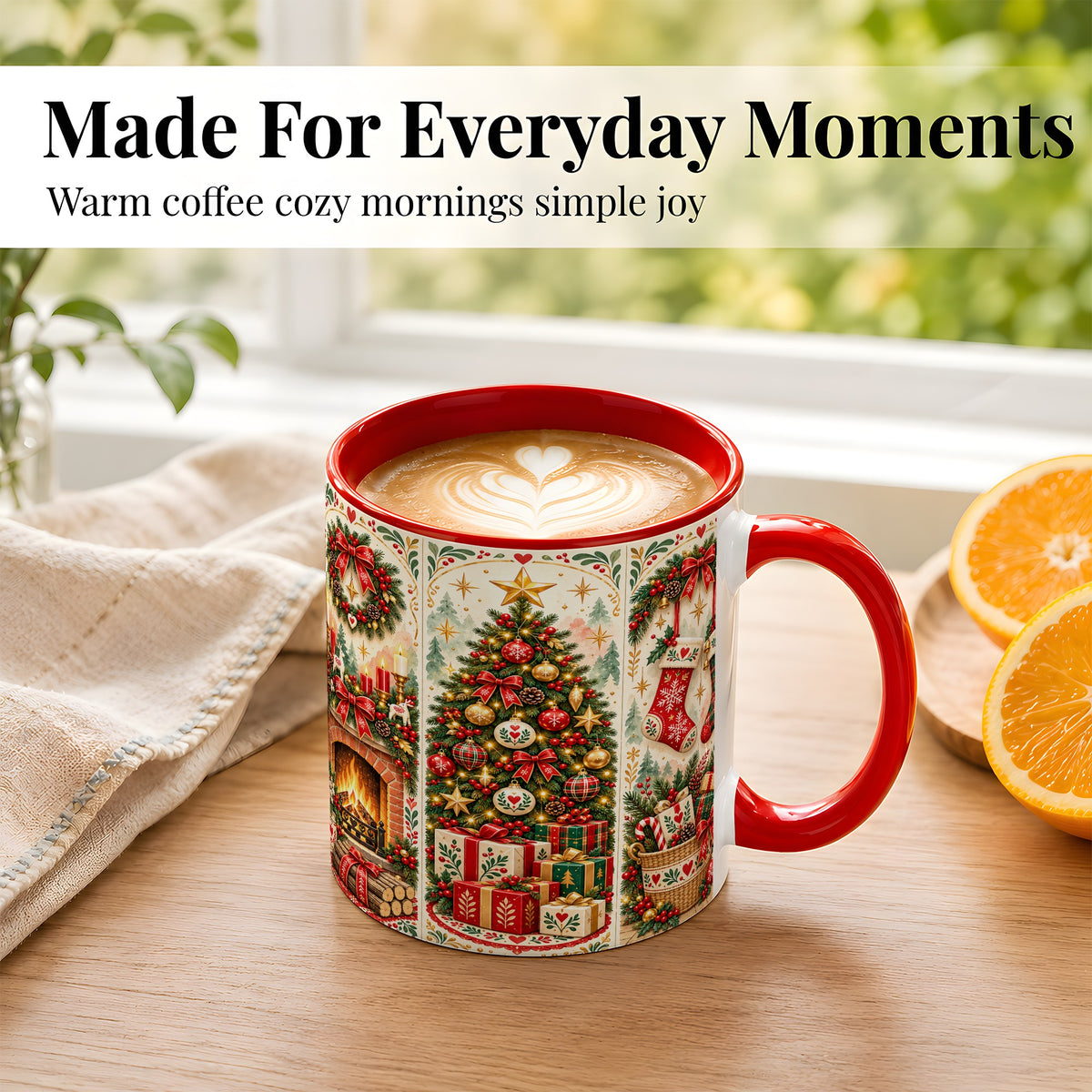 #pl[11oz|Red] Christmas Folk Art Coffee Mug, Nordic Holiday Mug, Ceramic Cup