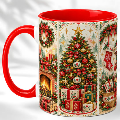 Christmas Folk Art Coffee Mug, Nordic Holiday Mug, Ceramic Cup