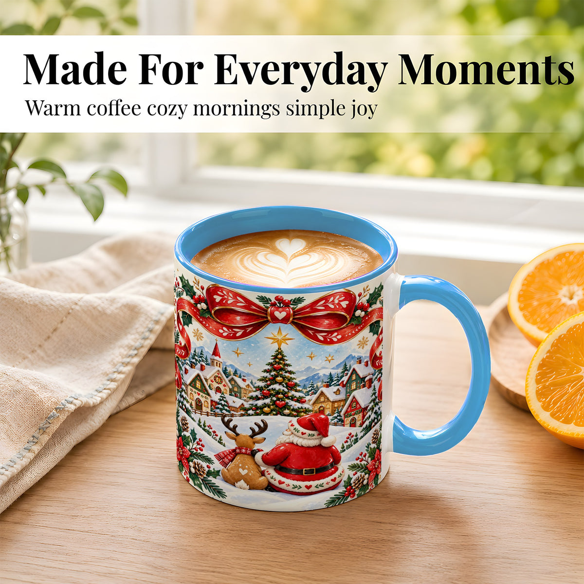 #pl[11oz|Blue] Nordic Santa Coffee Mug, Christmas Reindeer Mug, Ceramic Cup
