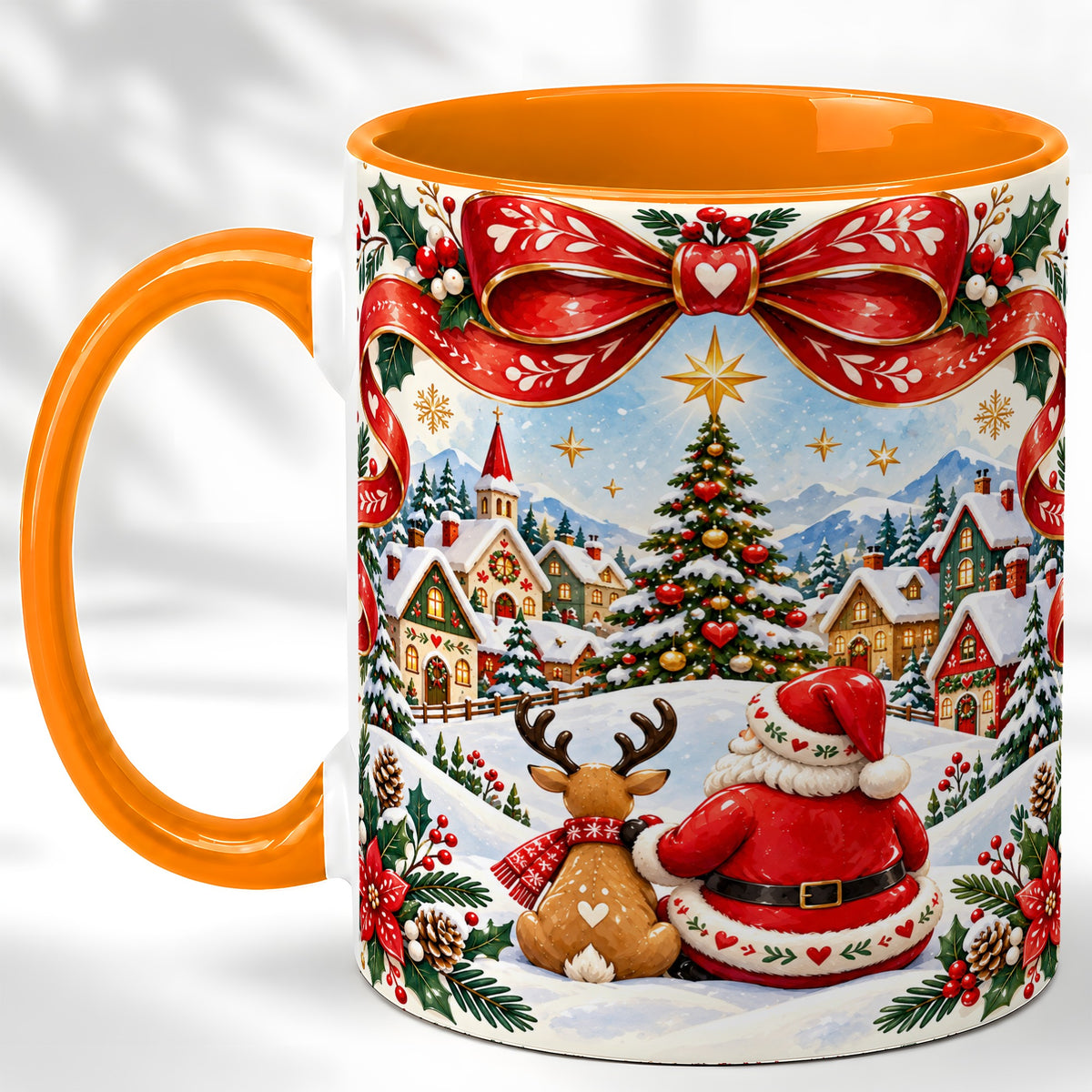 #pl[11oz|Orange] Nordic Santa Coffee Mug, Christmas Reindeer Mug, Ceramic Cup