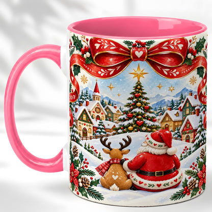 #pl[11oz|Pink] Nordic Santa Coffee Mug, Christmas Reindeer Mug, Ceramic Cup