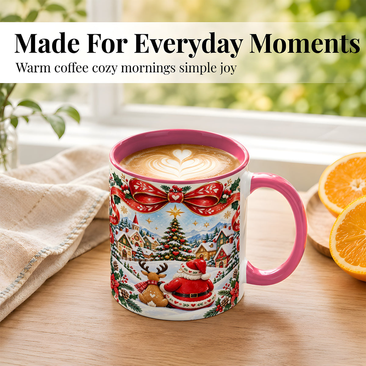 #pl[11oz|Pink] Nordic Santa Coffee Mug, Christmas Reindeer Mug, Ceramic Cup