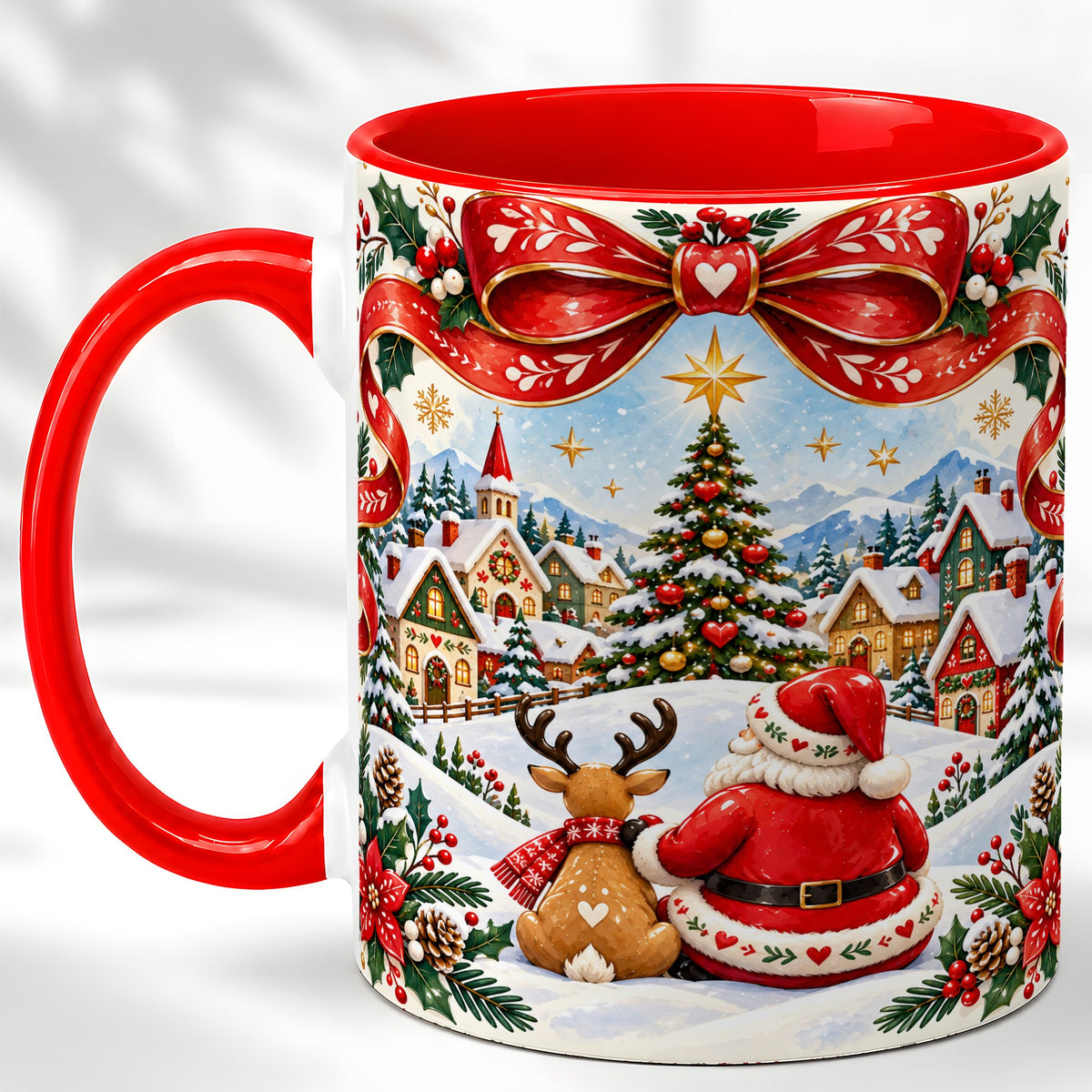 Nordic Santa Coffee Mug, Christmas Reindeer Mug, Ceramic Cup