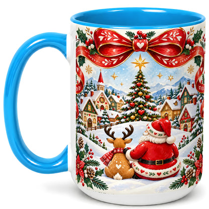 #pl[15oz|Blue] Nordic Santa Coffee Mug, Christmas Reindeer Mug, Ceramic Cup