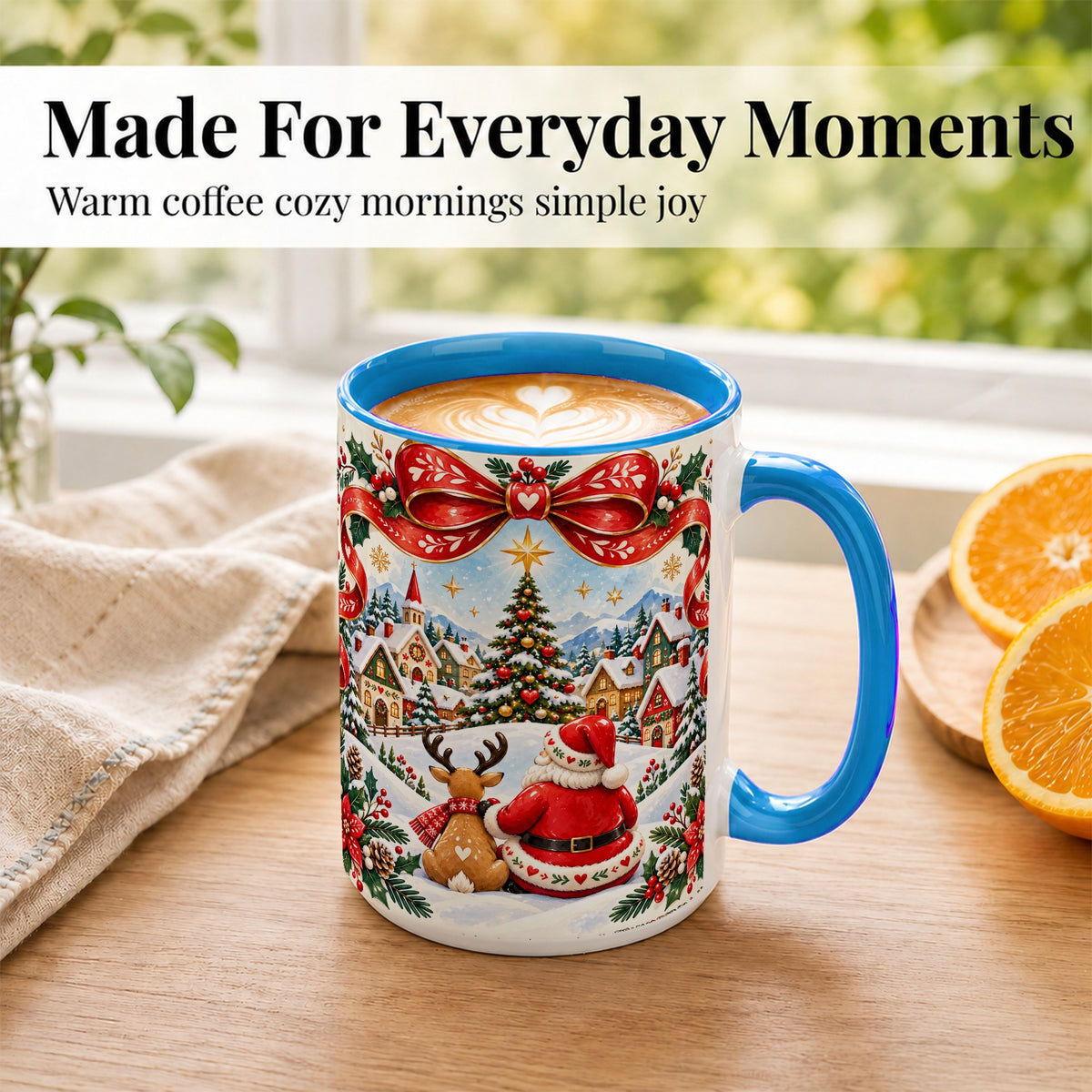 #pl[15oz|Blue] Nordic Santa Coffee Mug, Christmas Reindeer Mug, Ceramic Cup
