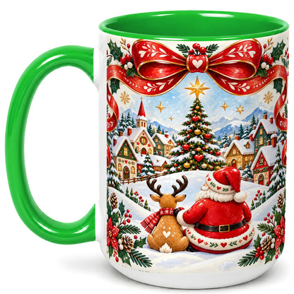 #pl[15oz|Green] Nordic Santa Coffee Mug, Christmas Reindeer Mug, Ceramic Cup