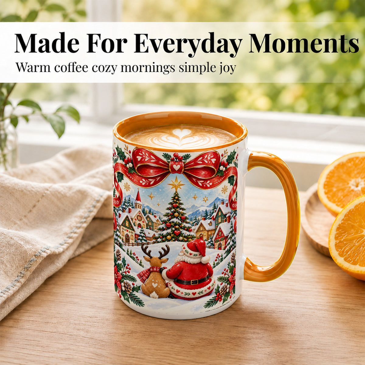 #pl[15oz|Orange] Nordic Santa Coffee Mug, Christmas Reindeer Mug, Ceramic Cup