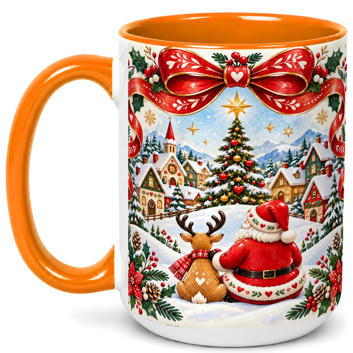#pl[15oz|Orange] Nordic Santa Coffee Mug, Christmas Reindeer Mug, Ceramic Cup