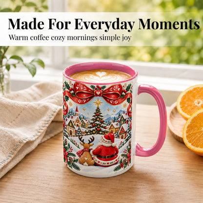 #pl[15oz|Pink] Nordic Santa Coffee Mug, Christmas Reindeer Mug, Ceramic Cup