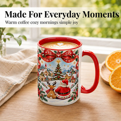#pl[15oz|Red] Nordic Santa Coffee Mug, Christmas Reindeer Mug, Ceramic Cup
