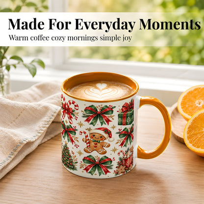#pl[11oz|Orange] Christmas Bow Coffee Mug, Gingerbread Holiday Mug, Ceramic Cup