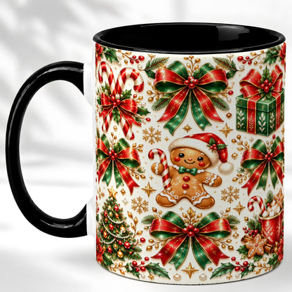 #pl[11oz|Black] Christmas Bows Coffee Mug, Holiday Ribbon Mug, Ceramic Cup