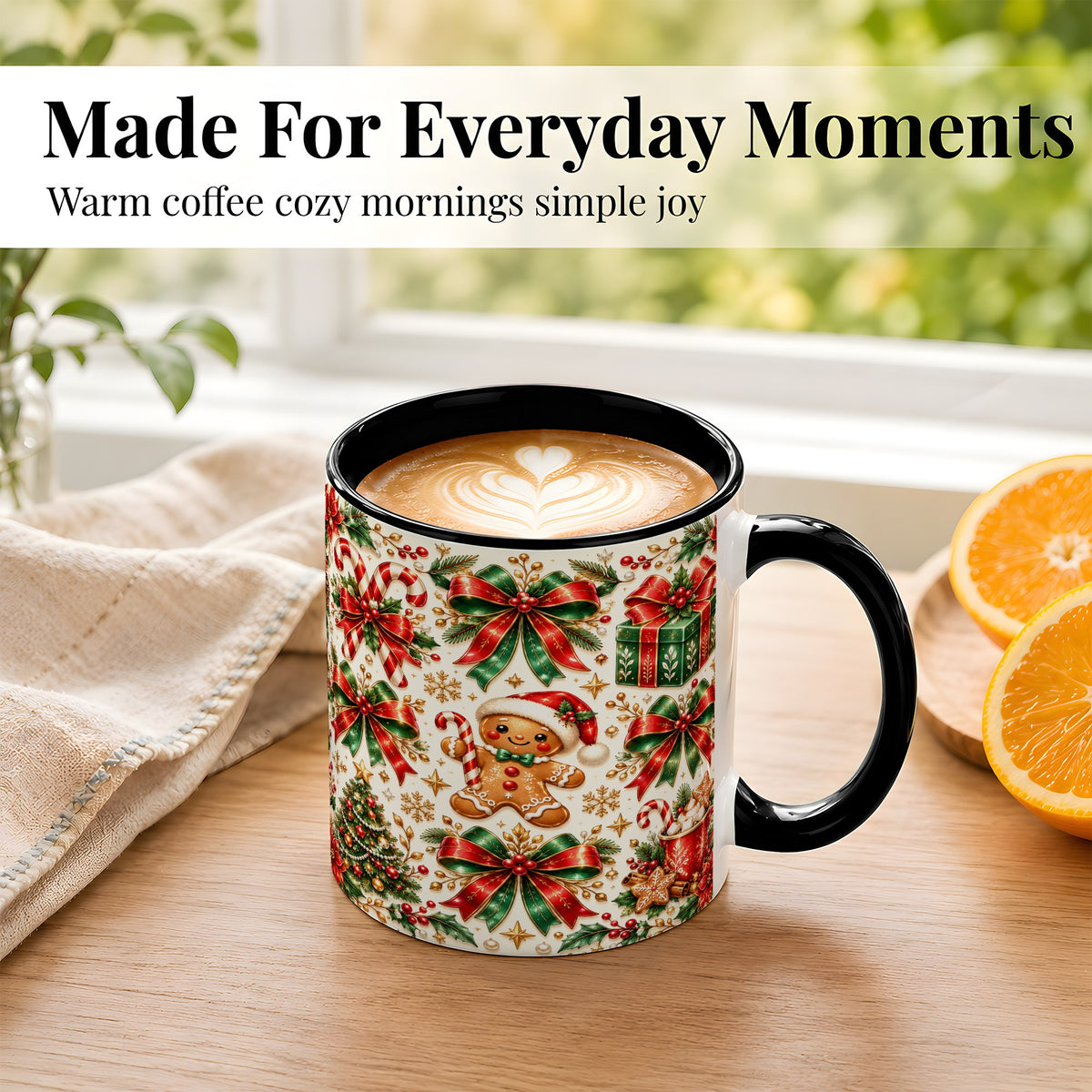 #pl[11oz|Black] Christmas Bows Coffee Mug, Holiday Ribbon Mug, Ceramic Cup