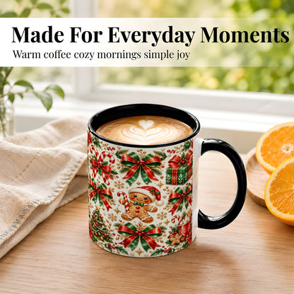 #pl[11oz|Black] Christmas Bows Coffee Mug, Holiday Ribbon Mug, Ceramic Cup