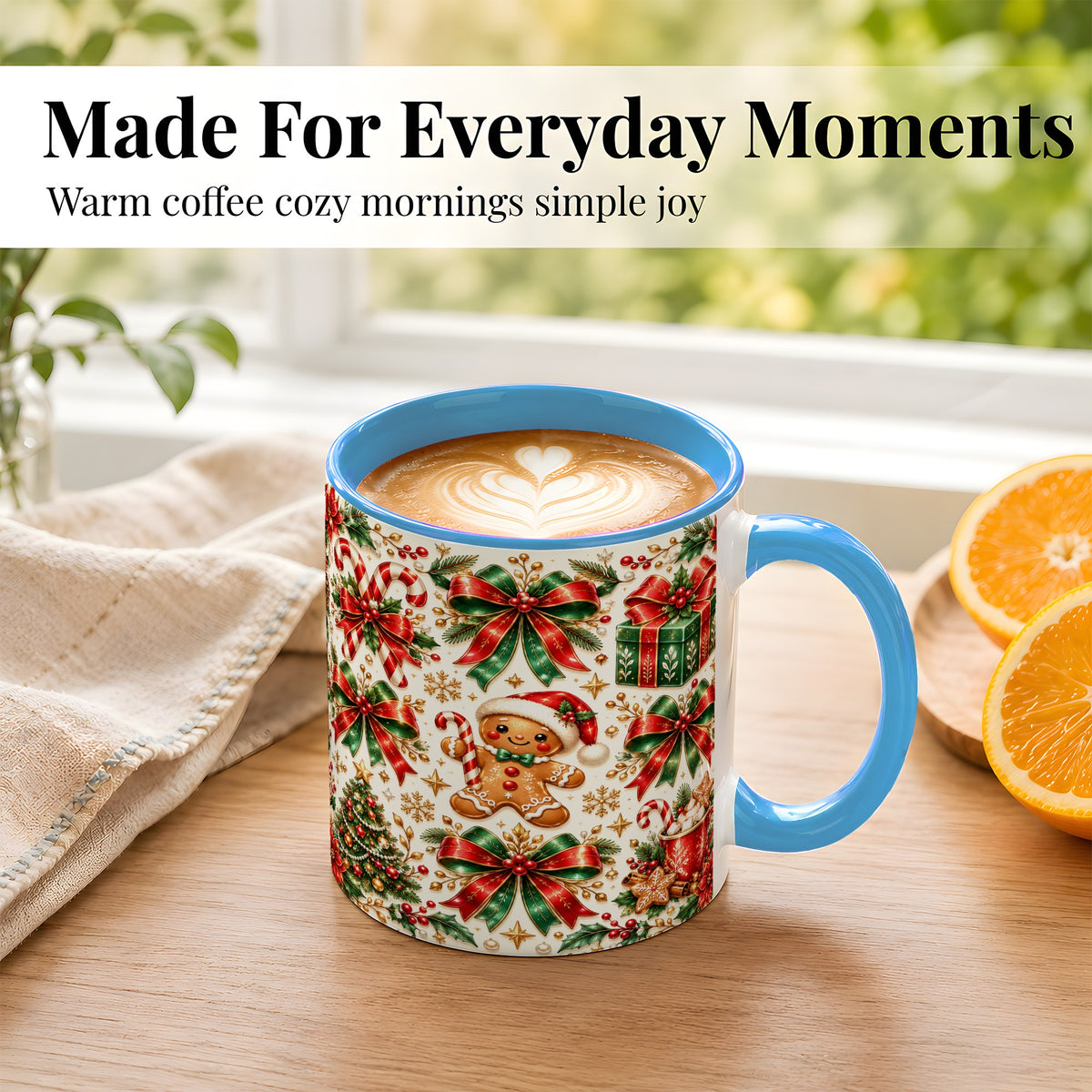 #pl[11oz|Blue] Christmas Bows Coffee Mug, Holiday Ribbon Mug, Ceramic Cup