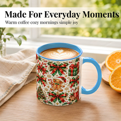 #pl[11oz|Blue] Christmas Bows Coffee Mug, Holiday Ribbon Mug, Ceramic Cup