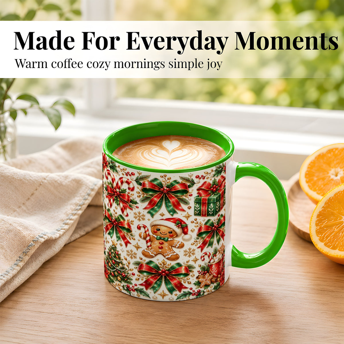 #pl[11oz|Green] Christmas Bows Coffee Mug, Holiday Ribbon Mug, Ceramic Cup