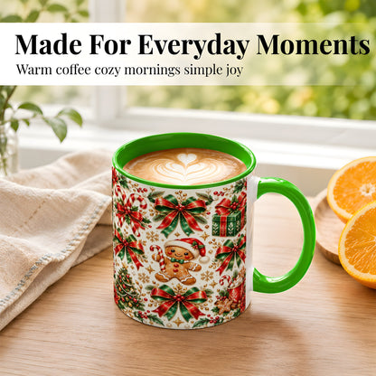 #pl[11oz|Green] Christmas Bows Coffee Mug, Holiday Ribbon Mug, Ceramic Cup
