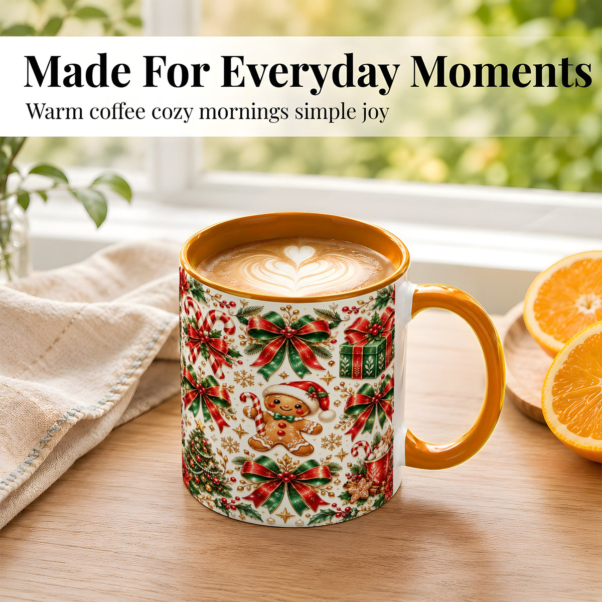 #pl[11oz|Orange] Christmas Bows Coffee Mug, Holiday Ribbon Mug, Ceramic Cup
