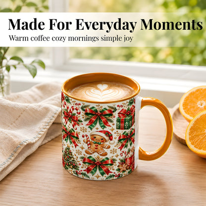 #pl[11oz|Orange] Christmas Bows Coffee Mug, Holiday Ribbon Mug, Ceramic Cup