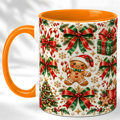#pl[11oz|Orange] Christmas Bows Coffee Mug, Holiday Ribbon Mug, Ceramic Cup