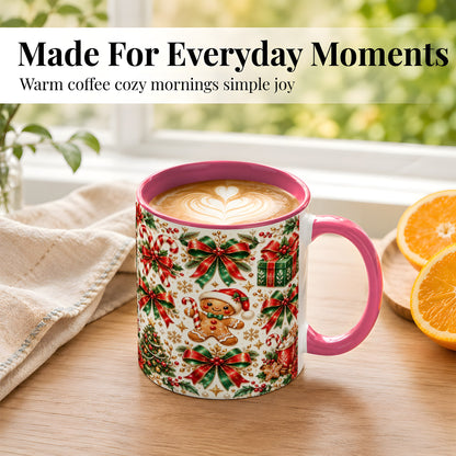 #pl[11oz|Pink] Christmas Bows Coffee Mug, Holiday Ribbon Mug, Ceramic Cup