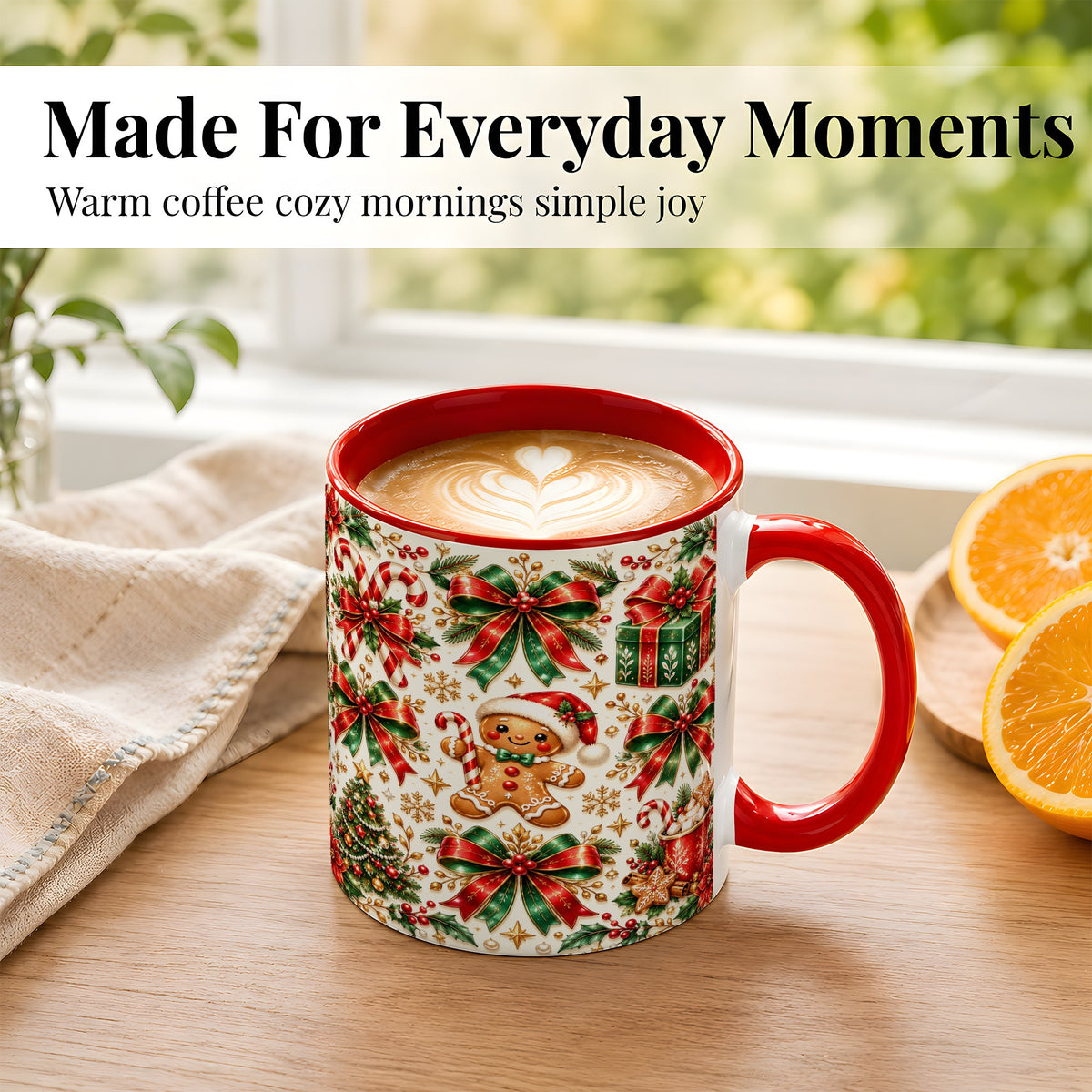 #pl[11oz|Red] Christmas Bows Coffee Mug, Holiday Ribbon Mug, Ceramic Cup