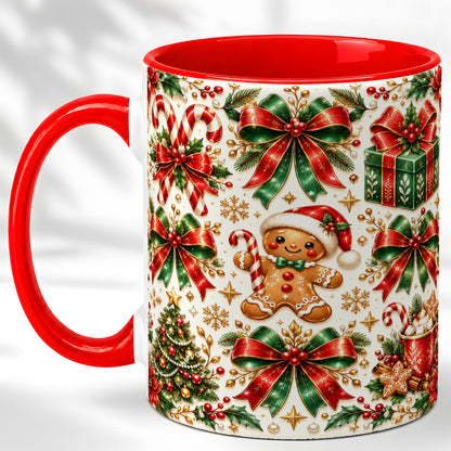 Christmas Bows Coffee Mug, Holiday Ribbon Mug, Ceramic Cup