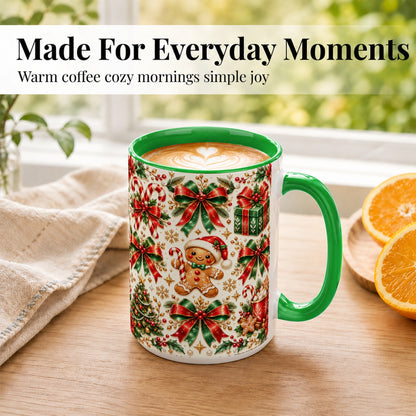 #pl[15oz|Green] Christmas Bows Coffee Mug, Holiday Ribbon Mug, Ceramic Cup