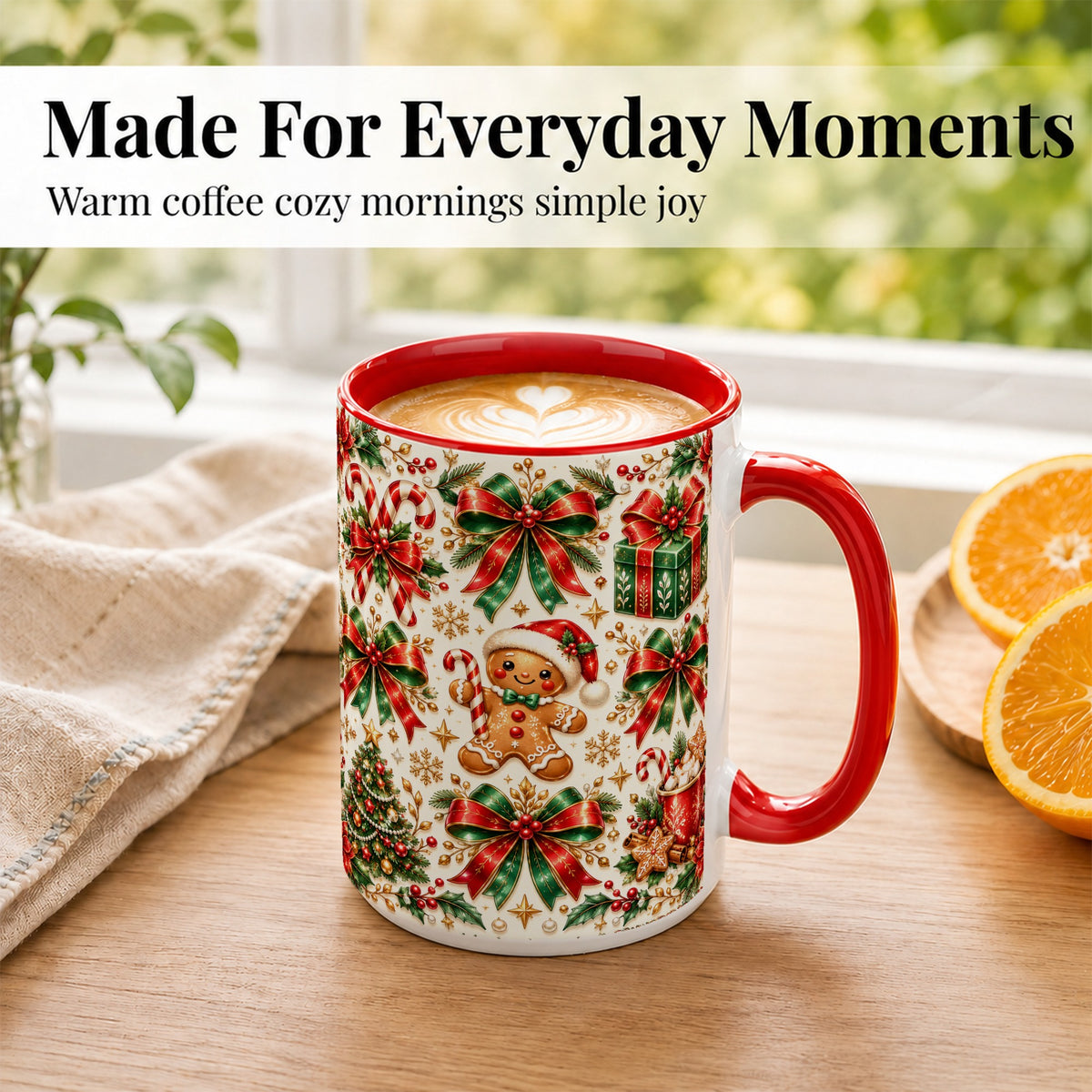 #pl[15oz|Red] Christmas Bows Coffee Mug, Holiday Ribbon Mug, Ceramic Cup