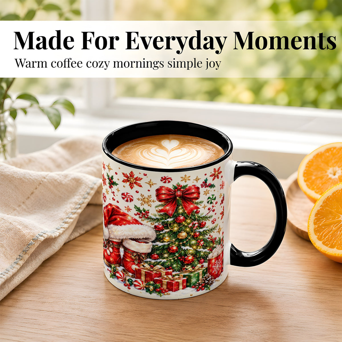 #pl[11oz|Black] Christmas Tree Coffee Mug, Santa Boots Holiday Mug, Ceramic Cup