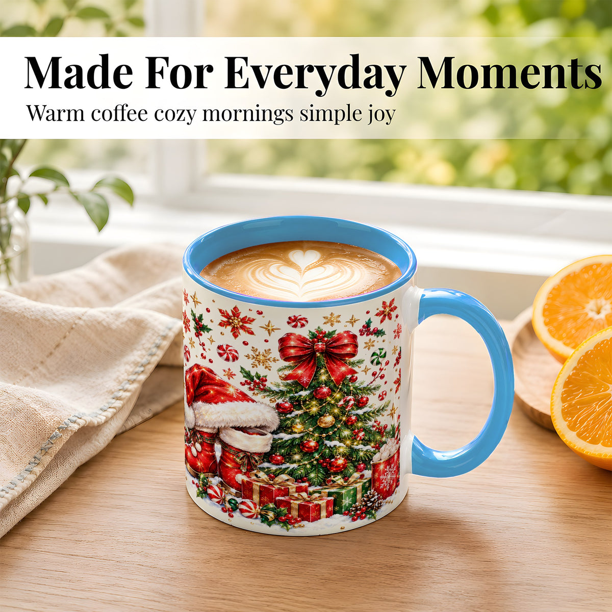 #pl[11oz|Blue] Christmas Tree Coffee Mug, Santa Boots Holiday Mug, Ceramic Cup