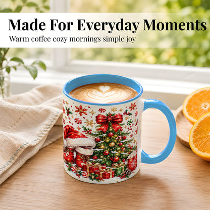 #pl[11oz|Blue] Christmas Tree Coffee Mug, Santa Boots Holiday Mug, Ceramic Cup