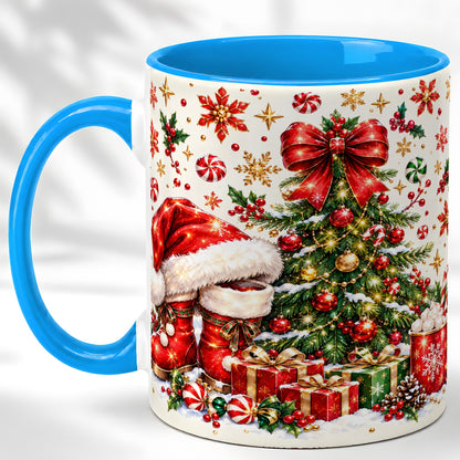 #pl[11oz|Blue] Christmas Tree Coffee Mug, Santa Boots Holiday Mug, Ceramic Cup