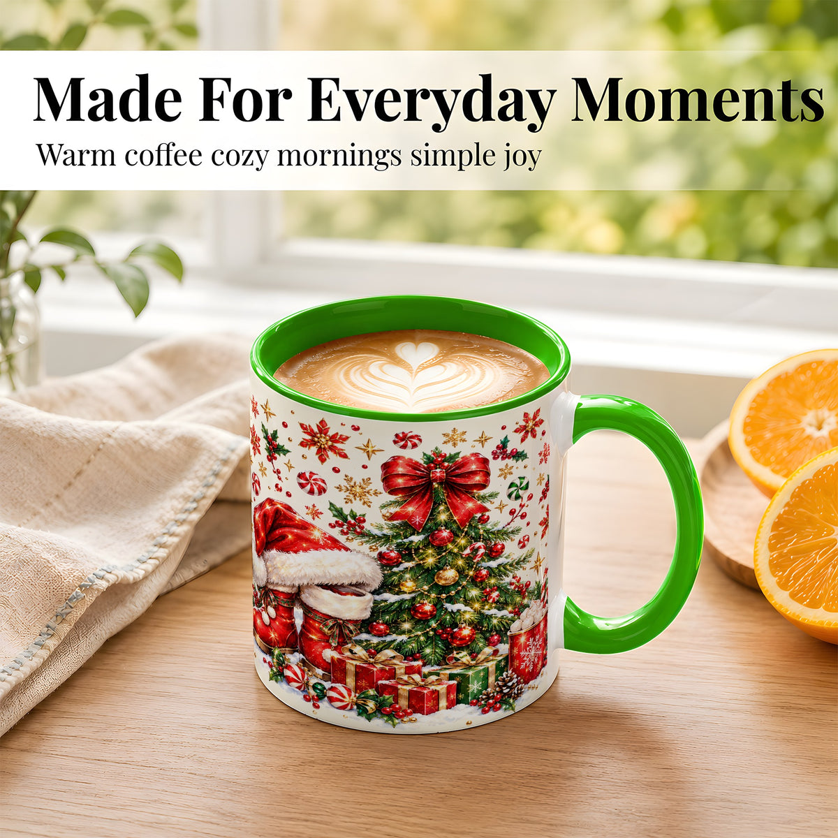 #pl[11oz|Green] Christmas Tree Coffee Mug, Santa Boots Holiday Mug, Ceramic Cup