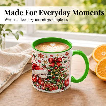 #pl[11oz|Green] Christmas Tree Coffee Mug, Santa Boots Holiday Mug, Ceramic Cup