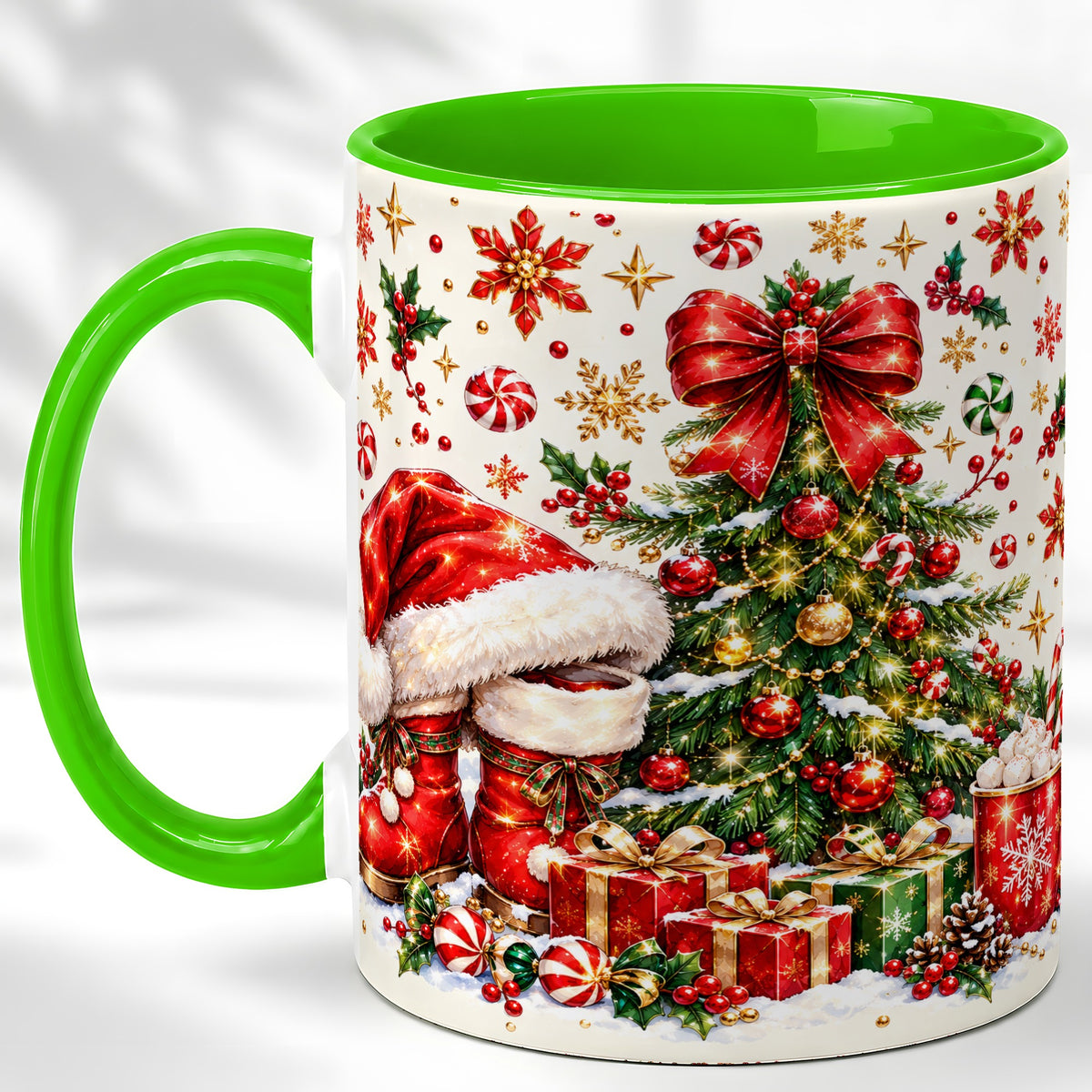 #pl[11oz|Green] Christmas Tree Coffee Mug, Santa Boots Holiday Mug, Ceramic Cup