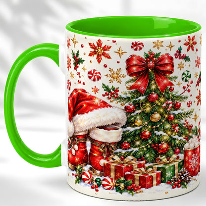 #pl[11oz|Green] Christmas Tree Coffee Mug, Santa Boots Holiday Mug, Ceramic Cup
