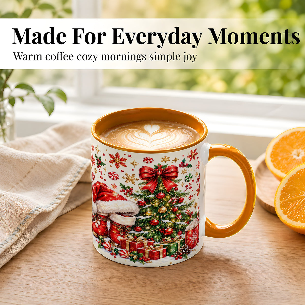 #pl[11oz|Orange] Christmas Tree Coffee Mug, Santa Boots Holiday Mug, Ceramic Cup
