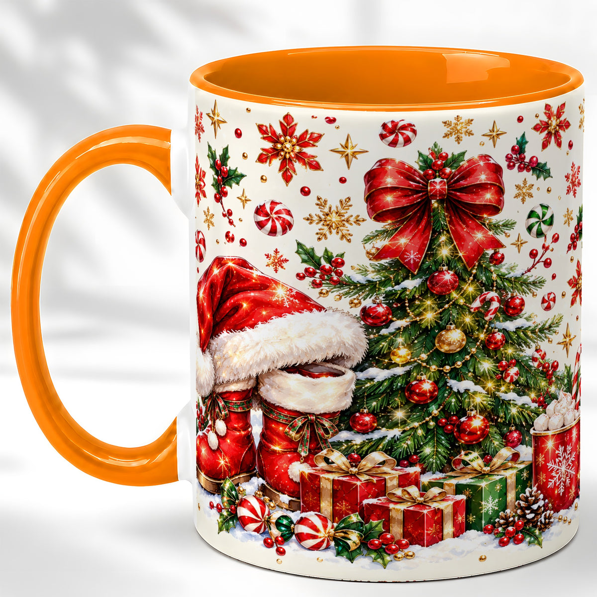 #pl[11oz|Orange] Christmas Tree Coffee Mug, Santa Boots Holiday Mug, Ceramic Cup