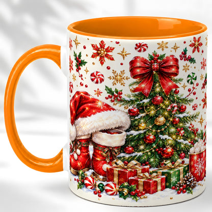 #pl[11oz|Orange] Christmas Tree Coffee Mug, Santa Boots Holiday Mug, Ceramic Cup