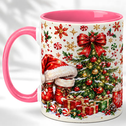 #pl[11oz|Pink] Christmas Tree Coffee Mug, Santa Boots Holiday Mug, Ceramic Cup