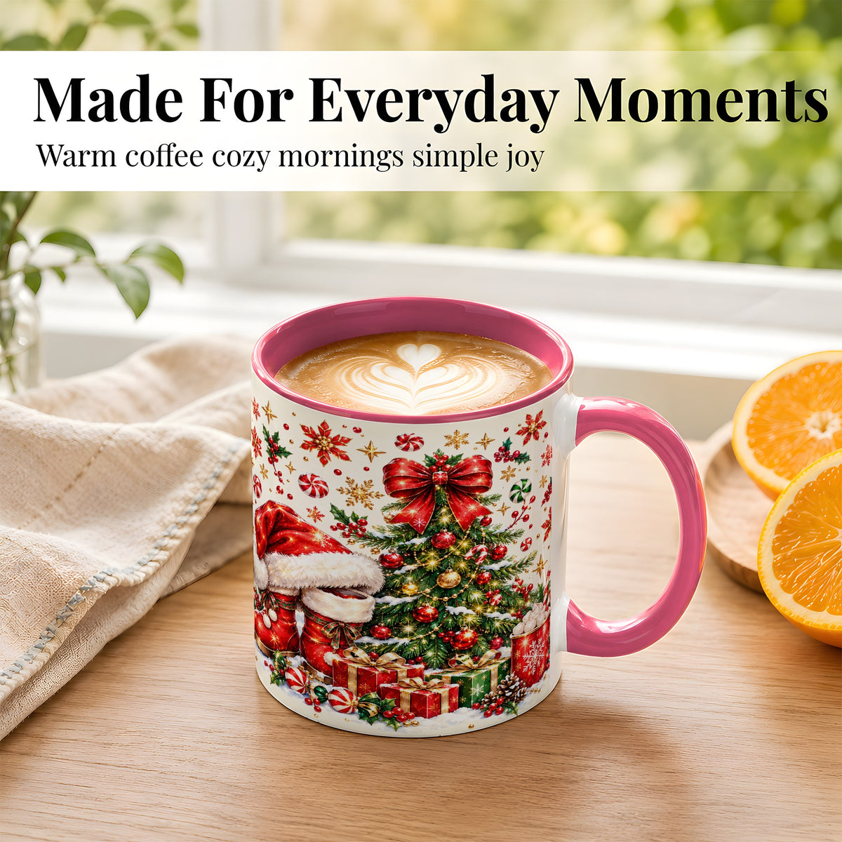#pl[11oz|Pink] Christmas Tree Coffee Mug, Santa Boots Holiday Mug, Ceramic Cup