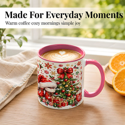 #pl[11oz|Pink] Christmas Tree Coffee Mug, Santa Boots Holiday Mug, Ceramic Cup