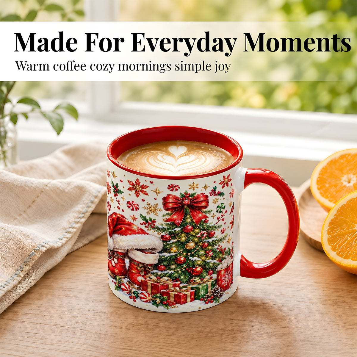#pl[11oz|Red] Christmas Tree Coffee Mug, Santa Boots Holiday Mug, Ceramic Cup
