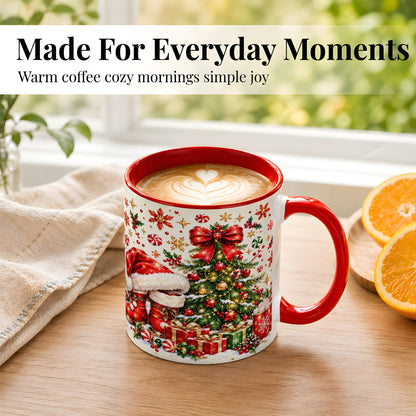 #pl[11oz|Red] Christmas Tree Coffee Mug, Santa Boots Holiday Mug, Ceramic Cup